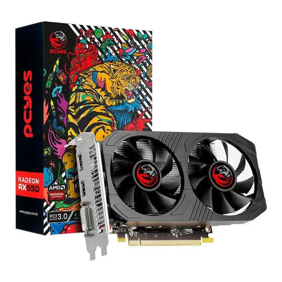Placa de Vídeo PCYES, AMD RX550, 4GB RAM, Open GL 4.6, DP+HDMI+DVI, Windows e Linux