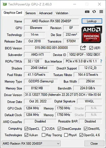 Placa de Vídeo AMD  RX 580 8GB GDDR5 MLLSE