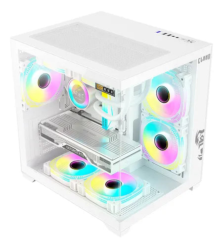 Gabinete Gamer Clanm Grodd Vidro Temperado Rgb Atx Branco