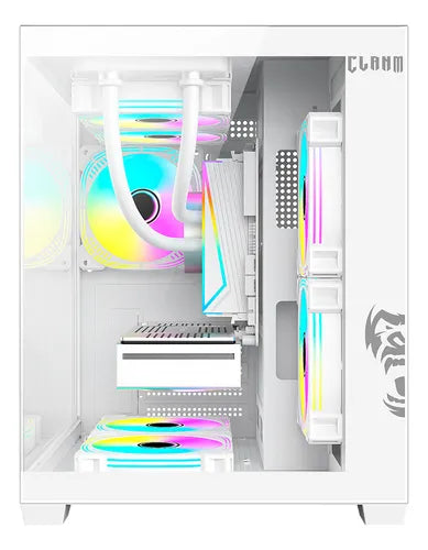 Gabinete Gamer Clanm Grodd Vidro Temperado Rgb Atx Branco