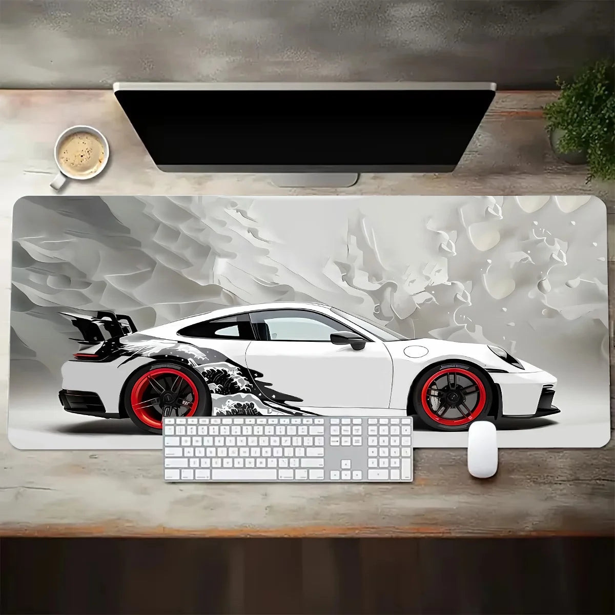 MousePad Gamer XGZ Grande - Design Carro Esportivo Branco | Base Antiderrapante e Lavável - Para Gamers e Escritórios - UpgradeJá