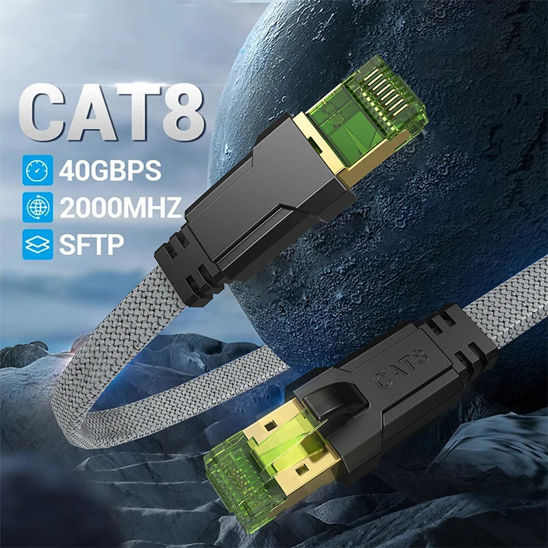 Cabo Ethernet Cat8 CYANMI - Velocidade Extrema 40Gbps e 2000MHz para sua Rede - UpgradeJá