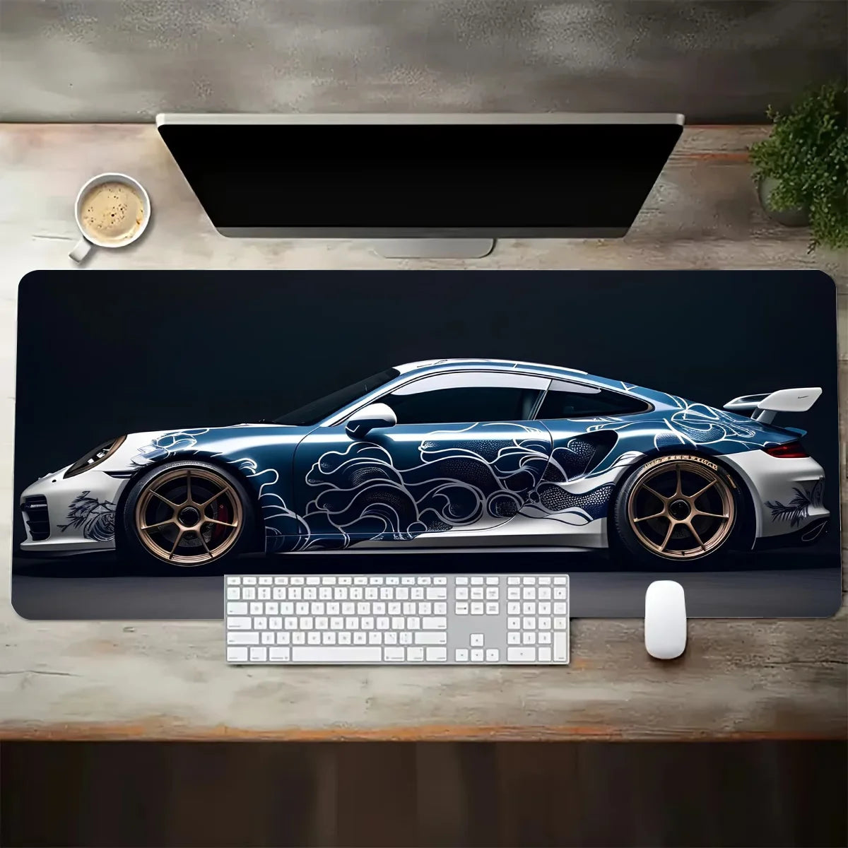 MousePad Gamer XGZ Grande - Design Carro Esportivo Branco | Base Antiderrapante e Lavável - Para Gamers e Escritórios - UpgradeJá