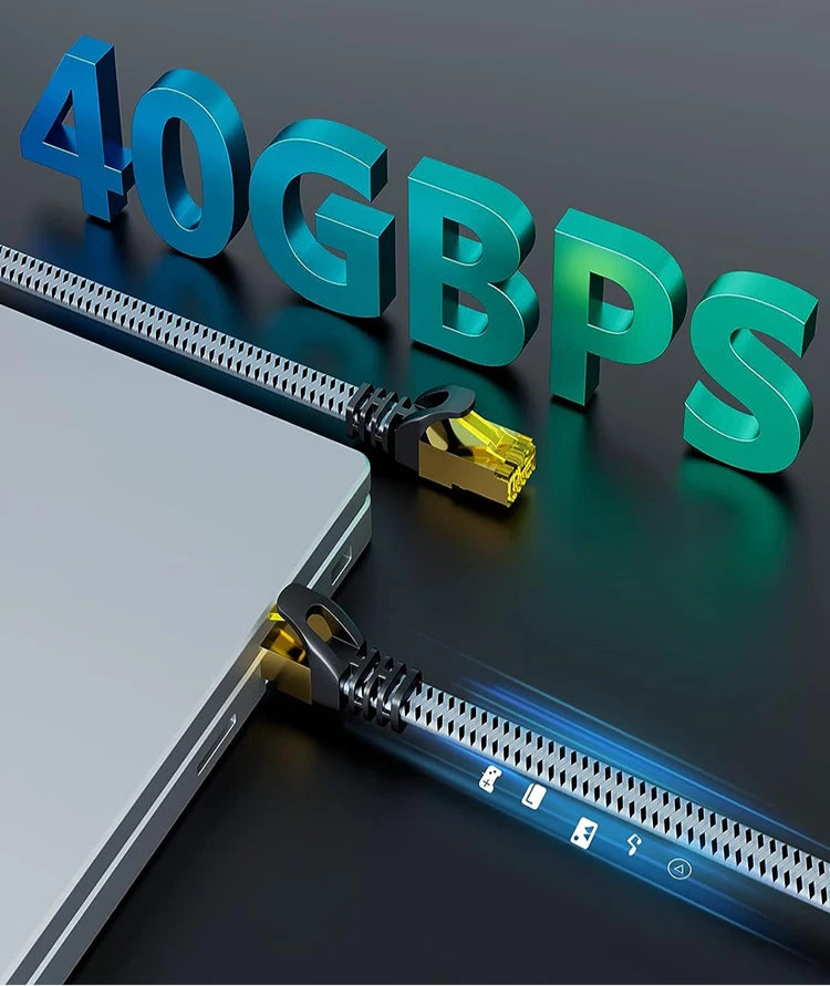 Cabo Ethernet Cat8 CYANMI - Velocidade Extrema 40Gbps e 2000MHz para sua Rede - UpgradeJá