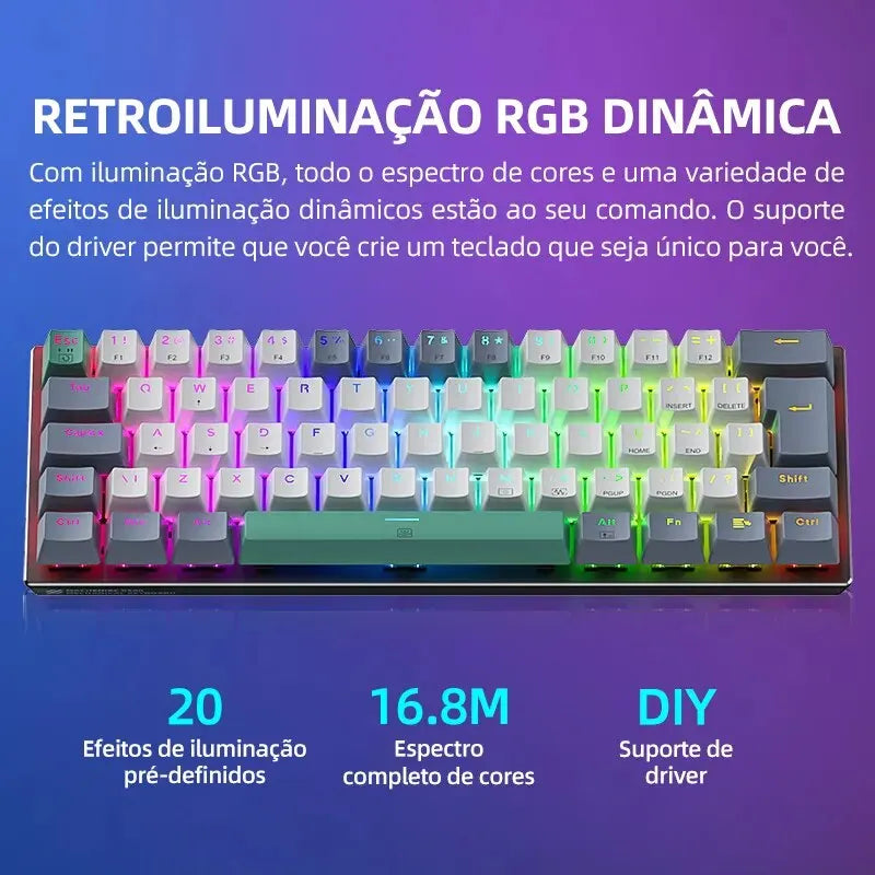 Teclado Mecânico Gamer Machenike K500-B61 – 60% Mini, Layout  US, RGB, Hot-Swappable, NKRO, Com Fio - UpgradeJá