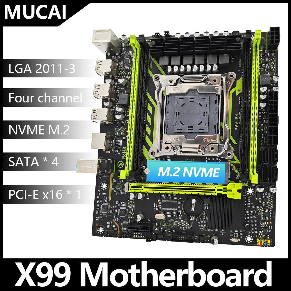 Placa-Mãe  MUCAI X99 P4 LGA 2011-3 para  Intel Xeon,  a DDR4 Quad Channel e  NVMe M.2 - UpgradeJá