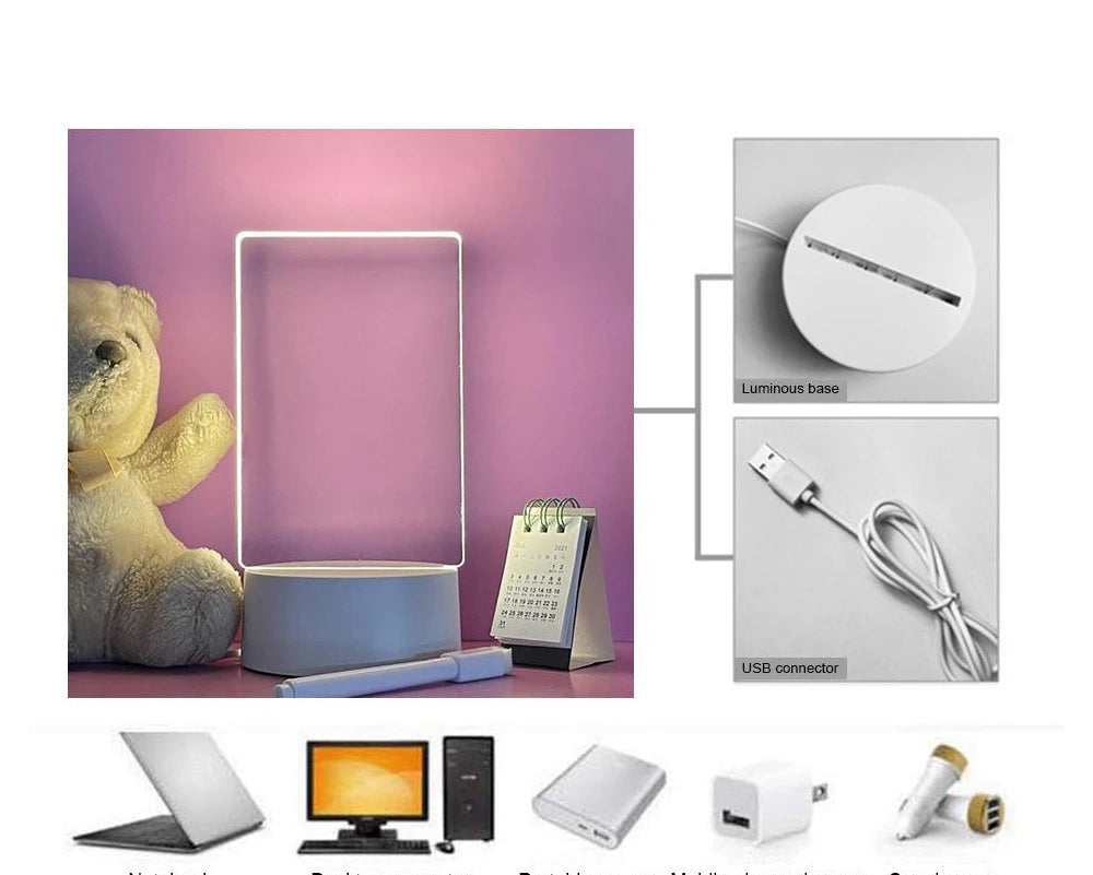 Luminária LED de Recados Acrílica USB: Ilumine suas Mensagens e Decore seu Ambiente! - UpgradeJá