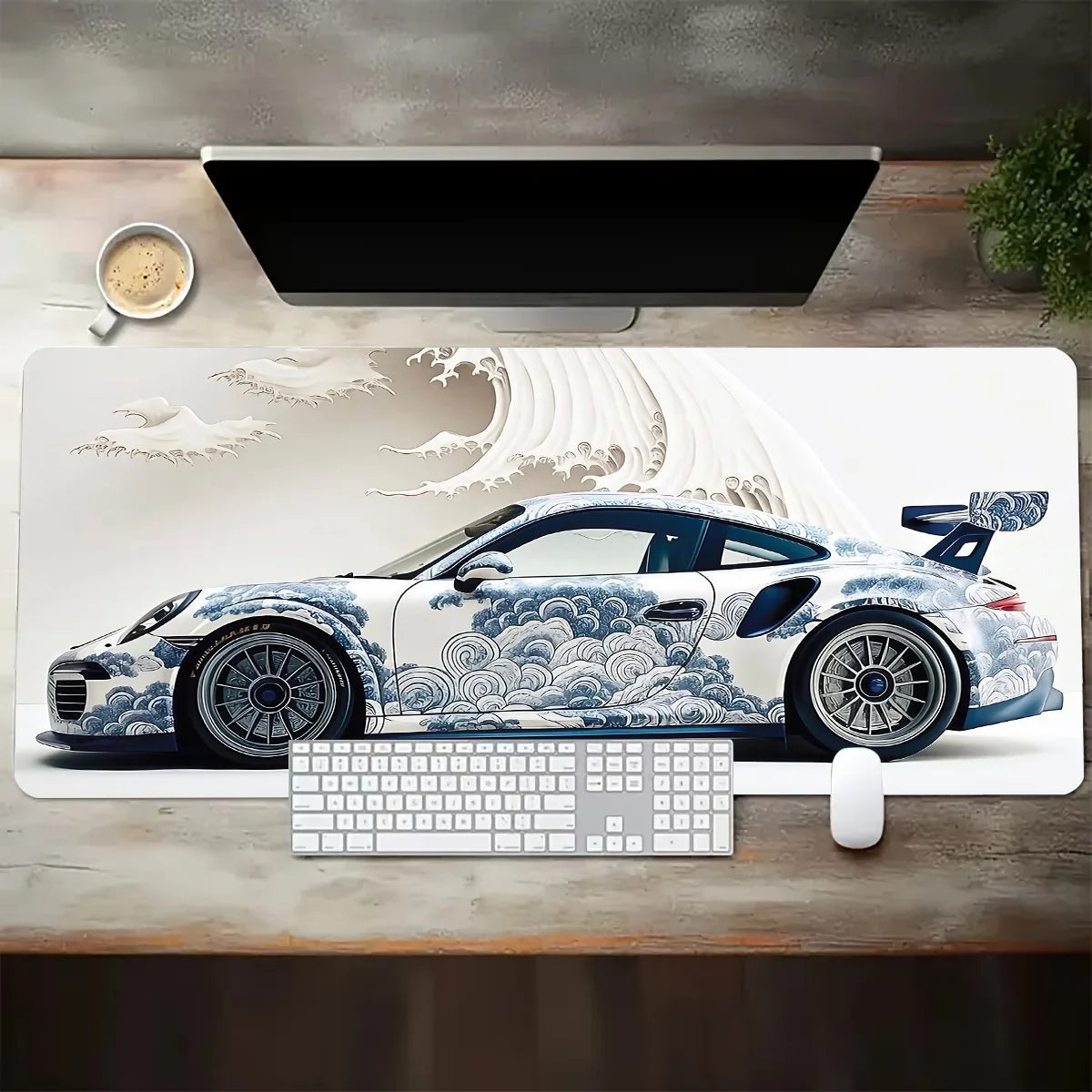 MousePad Gamer XGZ Grande - Design Carro Esportivo Branco | Base Antiderrapante e Lavável - Para Gamers e Escritórios - UpgradeJá