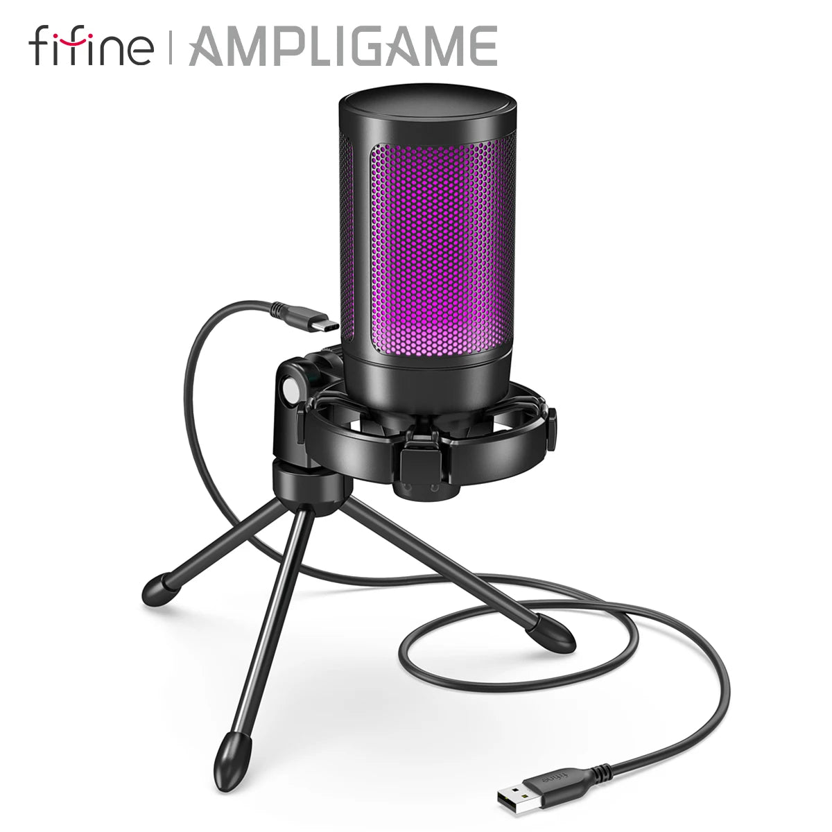 Microfone Gamer FIFINE AmpliGame A2 RGB USB: Áudio Impecável e Estilo Vibrante para Suas Lives! - UpgradeJá