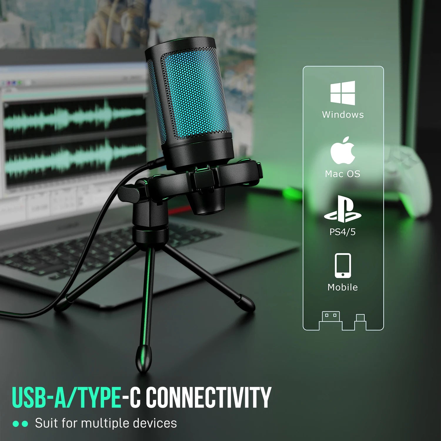 Microfone Gamer FIFINE AmpliGame A2 RGB USB: Áudio Impecável e Estilo Vibrante para Suas Lives! - UpgradeJá