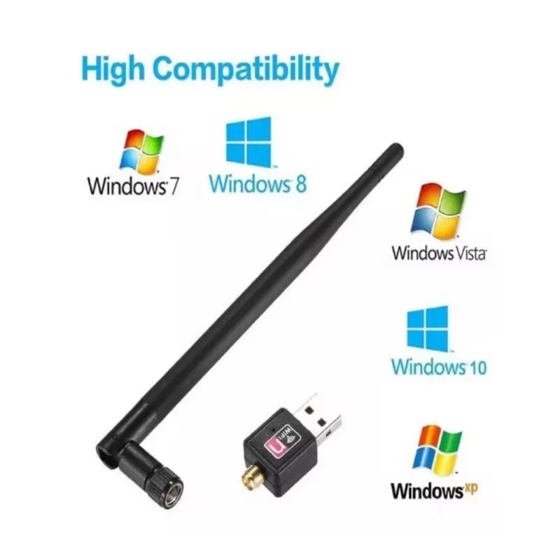 Adaptador WiFi USB 150Mbps 2.4GHz com Antena | Receptor Sem Fio Portátil para PC e Notebook - UpgradeJá