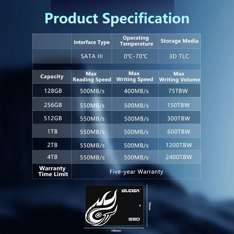 SSD Interno GUDGA 2.5" SATA III: Acelere seu PC ou Notebook (128GB/256GB)! - UpgradeJá