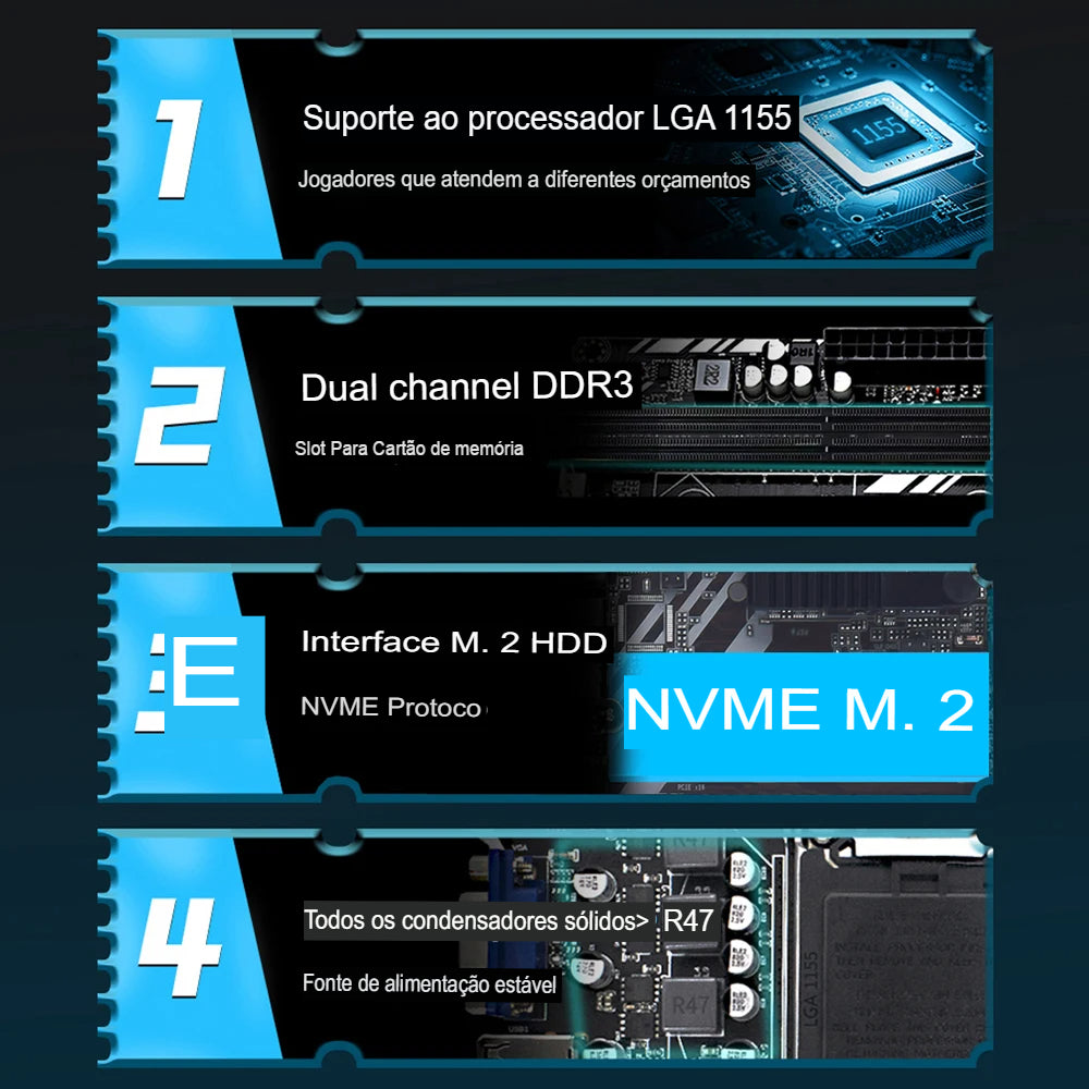 Placa-Mãe MUCAI H61 LGA 1155 – Compatível com Intel 2ª e 3ª Geração,  M.2 NVMe - UpgradeJá