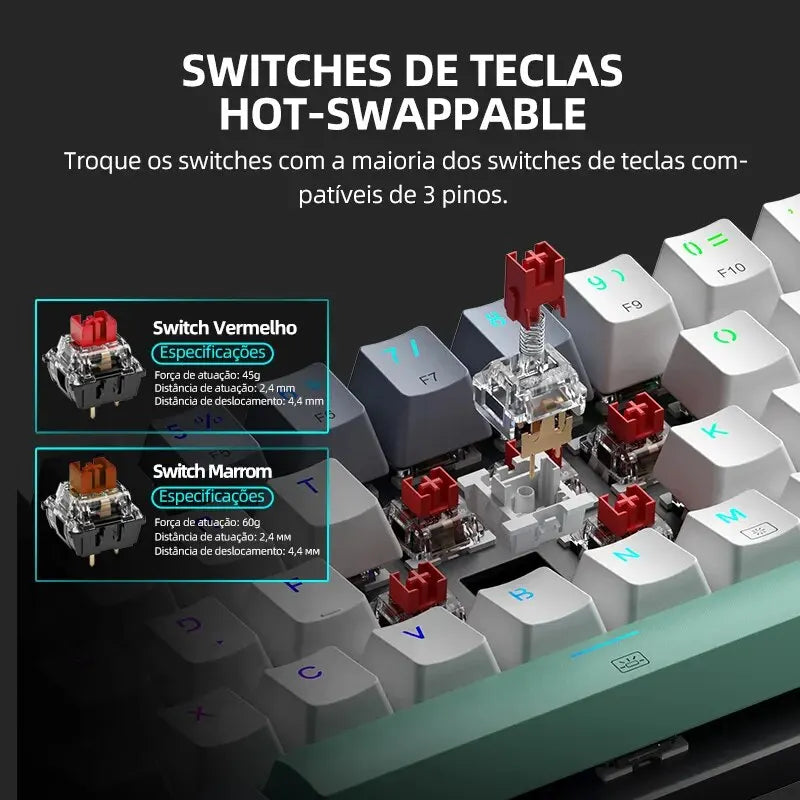 Teclado Mecânico Gamer Machenike K500-B61 – 60% Mini, Layout  US, RGB, Hot-Swappable, NKRO, Com Fio - UpgradeJá
