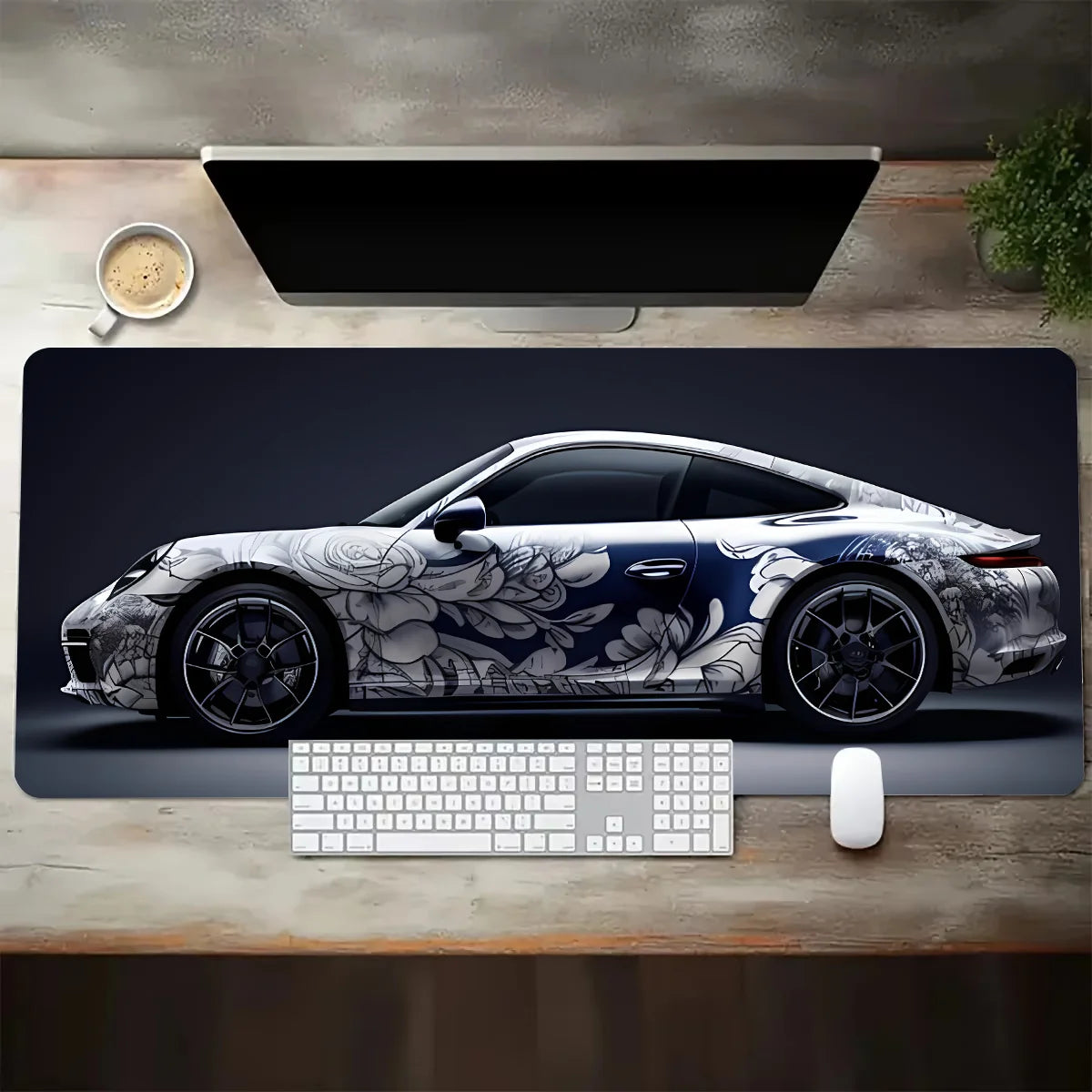 MousePad Gamer XGZ Grande - Design Carro Esportivo Branco | Base Antiderrapante e Lavável - Para Gamers e Escritórios - UpgradeJá
