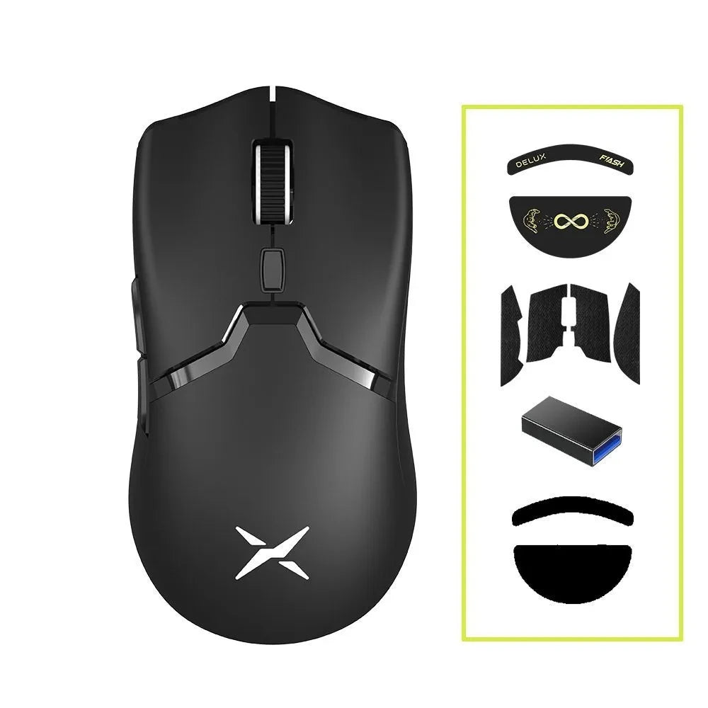 Mouse Gamer Delux M800 PRO – Sensor PAW3395, 26.000 DPI, Conexão Tri-Modo (Bluetooth/2.4G/USB), Switches Huano Rosa, Macros e Design Ergonômico para PC - UpgradeJá