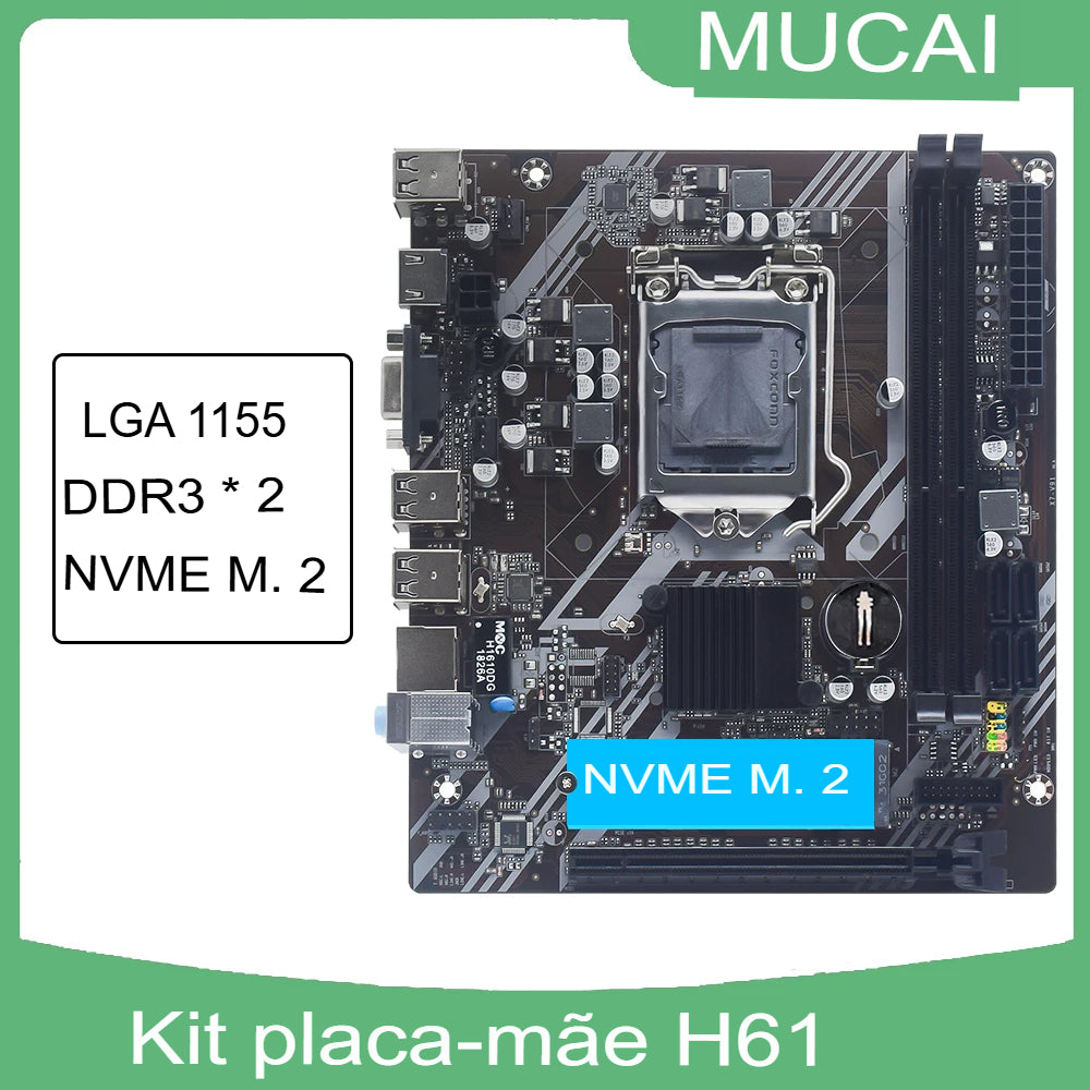 Placa-Mãe MUCAI H61 LGA 1155 – Compatível com Intel 2ª e 3ª Geração,  M.2 NVMe - UpgradeJá