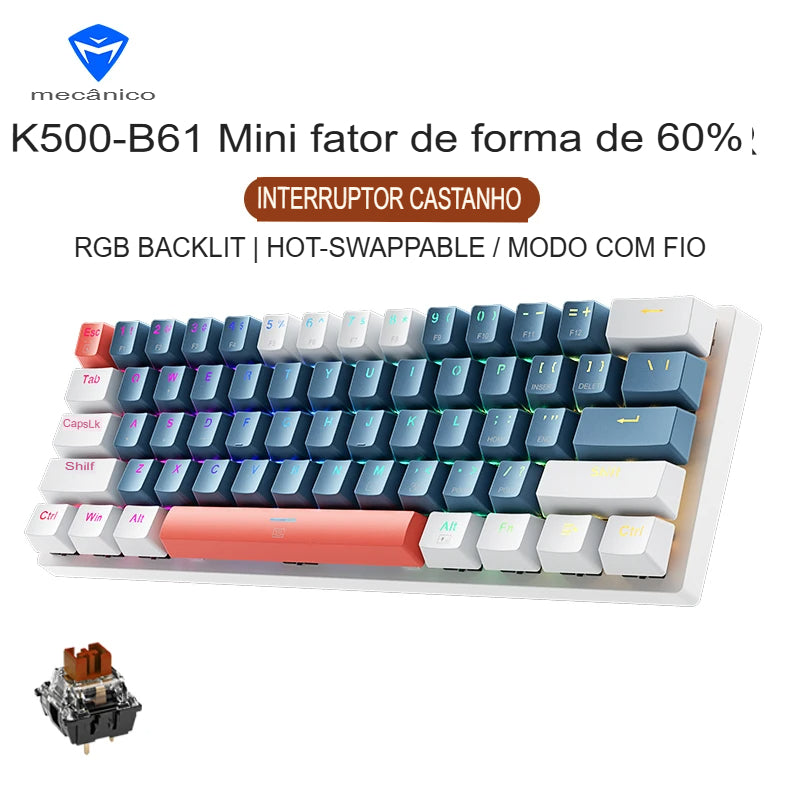 Teclado Mecânico Gamer Machenike K500-B61 – 60% Mini, Layout  US, RGB, Hot-Swappable, NKRO, Com Fio - UpgradeJá