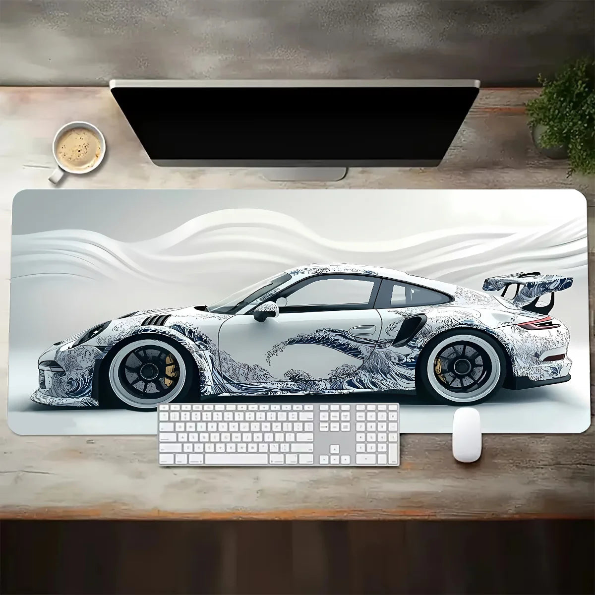 MousePad Gamer XGZ Grande - Design Carro Esportivo Branco | Base Antiderrapante e Lavável - Para Gamers e Escritórios - UpgradeJá