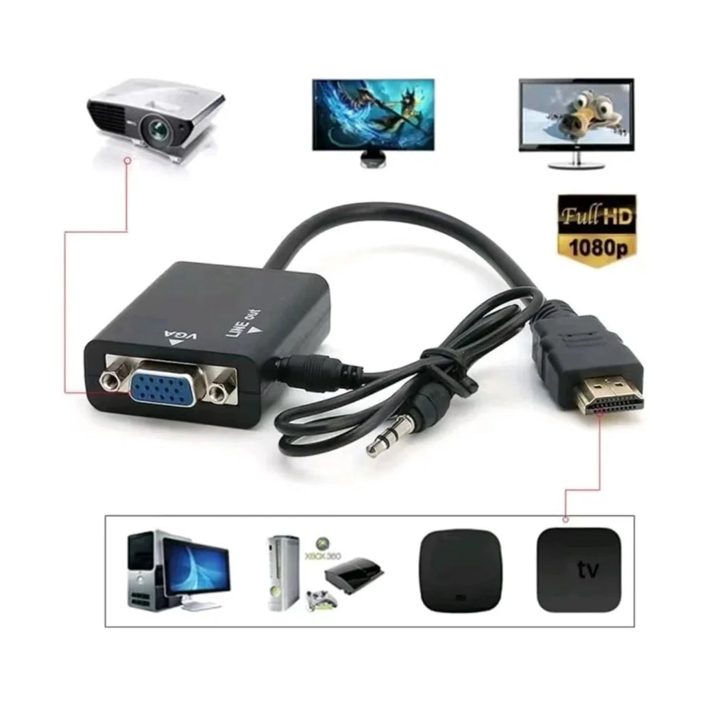 Cabo Adaptador Conversor HDMI para VGA com Saída de Áudio P2 (ALFA) - UpgradeJá