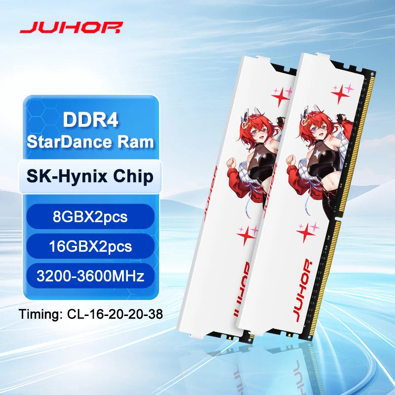 Memória RAM JUHOR DDR4 Gaming | 8GB/16GB (3200MHz/3600MHz) com Dissipador Branco - UpgradeJá