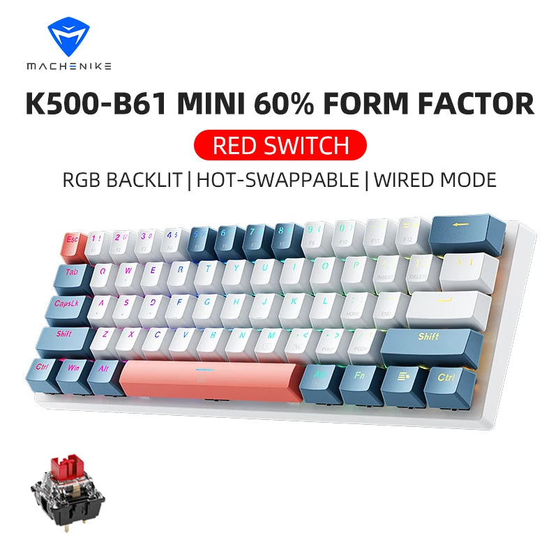 Teclado Mecânico Gamer Machenike K500-B61 – 60% Mini, Layout  US, RGB, Hot-Swappable, NKRO, Com Fio - UpgradeJá