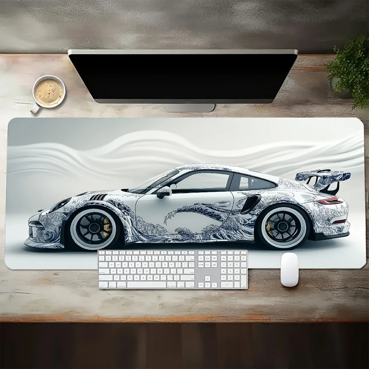 MousePad Gamer XGZ Grande - Design Carro Esportivo Branco | Base Antiderrapante e Lavável - Para Gamers e Escritórios - UpgradeJá
