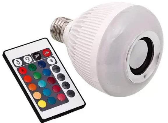 Lâmpada Musical Smart Bluetooth com LED RGB e Alto-Falante - 12W E27 + Controle Remoto - UpgradeJá