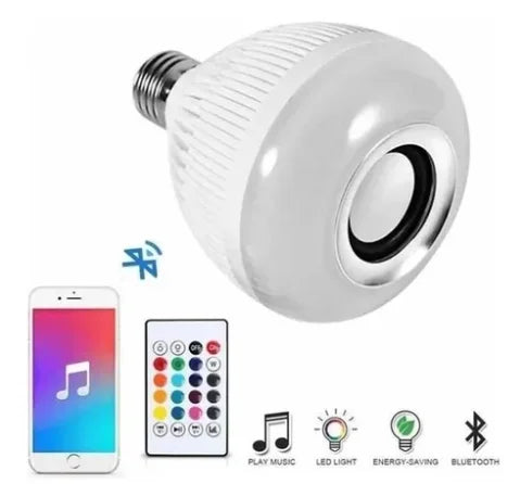 Lâmpada Musical Smart Bluetooth com LED RGB e Alto-Falante - 12W E27 + Controle Remoto - UpgradeJá