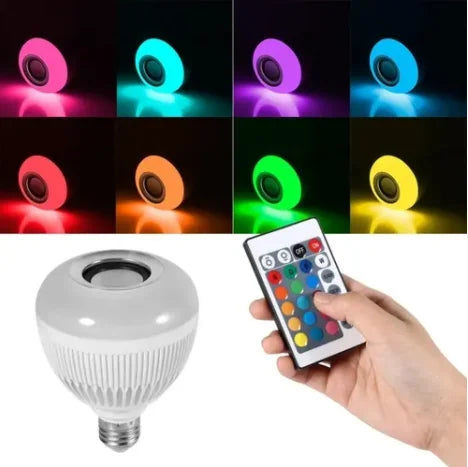 Lâmpada Musical Smart Bluetooth com LED RGB e Alto-Falante - 12W E27 + Controle Remoto - UpgradeJá